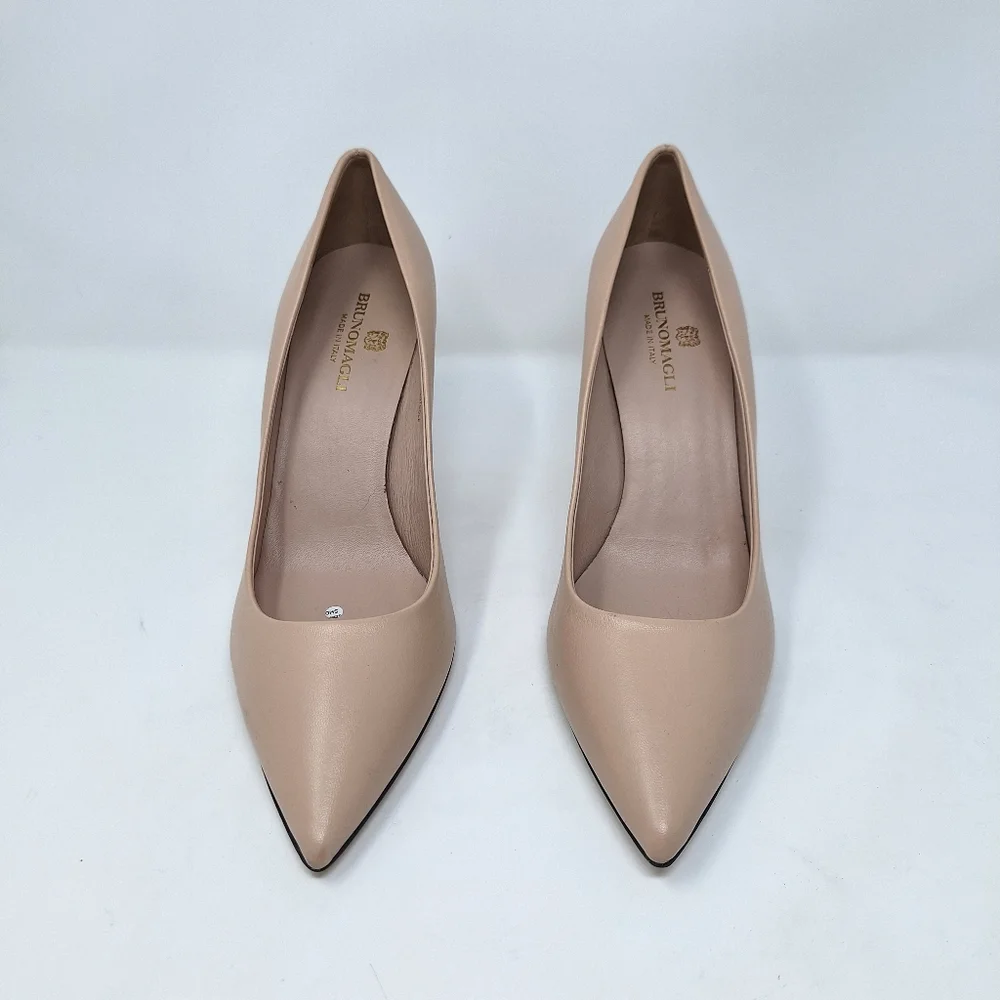 Bruno Magli Nude Telma Leather Pointed Toe Pump Heels
